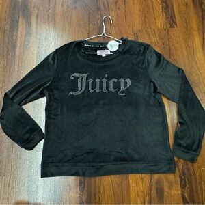 Juicy Couture Black Velour Long Sleeve Sleep Top Medium